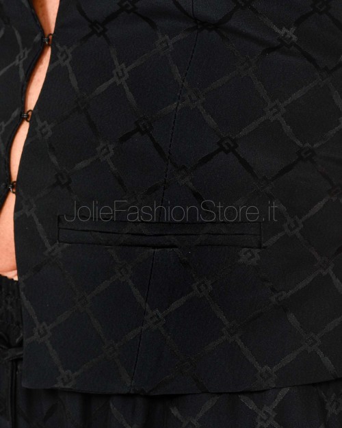 Elisabetta Franchi Gilet In Satin con Losanga Jacquard Nero  GL00652E2 110