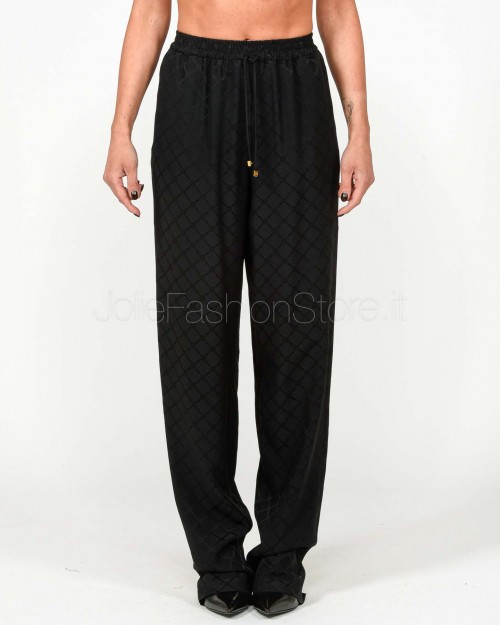 Elisabetta Franchi Pantalone Joggers In Satin Con Losanga Jacquard Nero  PA09152E2 110