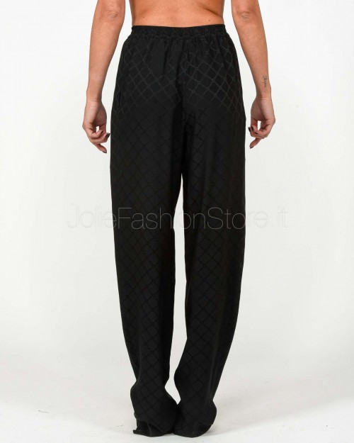 Elisabetta Franchi Pantalone Joggers In Satin Con Losanga Jacquard Nero  PA09152E2 110