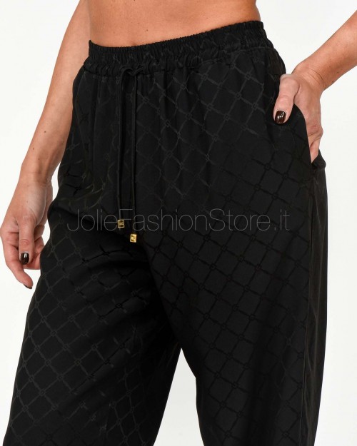 Elisabetta Franchi Pantalone Joggers In Satin Con Losanga Jacquard Nero  PA09152E2 110