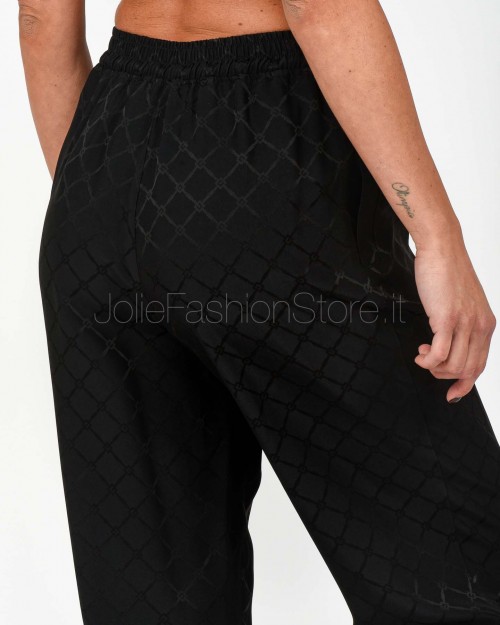 Elisabetta Franchi Pantalone Joggers In Satin Con Losanga Jacquard Nero  PA09152E2 110