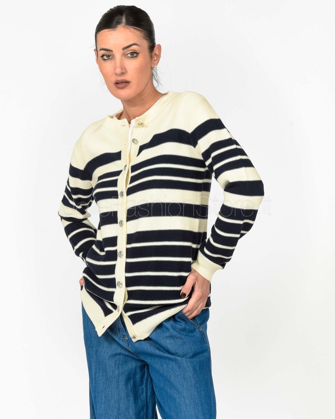 Patrizia Pepe Cardigan a Righe Vanilla/Navy  8K0290 K249 J4E8