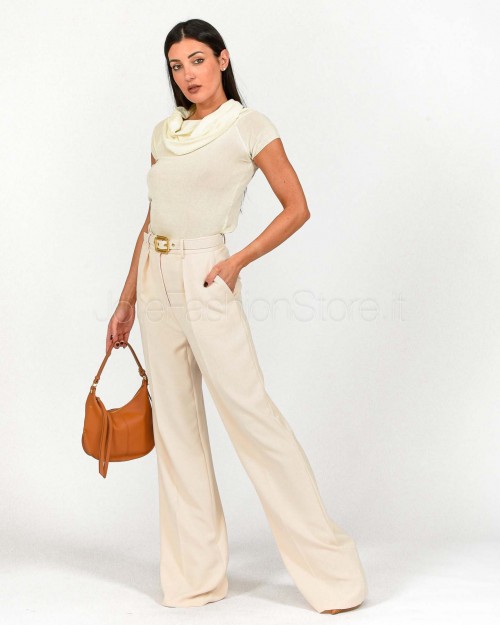 Elisabetta Franchi Light Crêpe Trousers With Belt Butter  PA09552E2 193