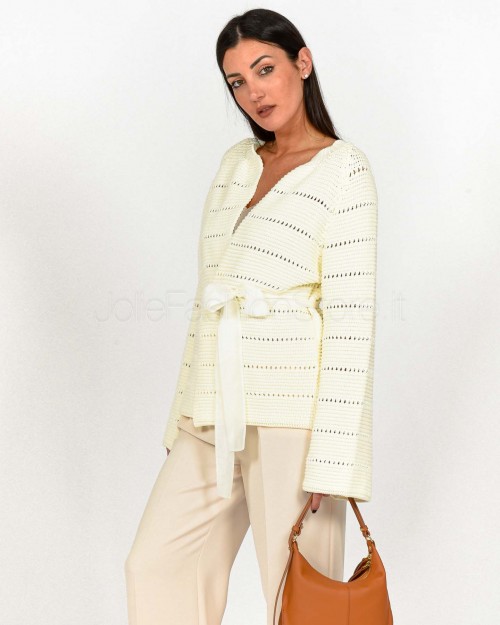 Solo Tre Cardigan Con Nastro Bianco