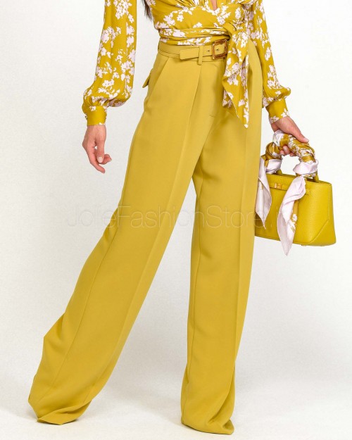 Elisabetta Franchi Light Crêpe Trousers With Curry Belt