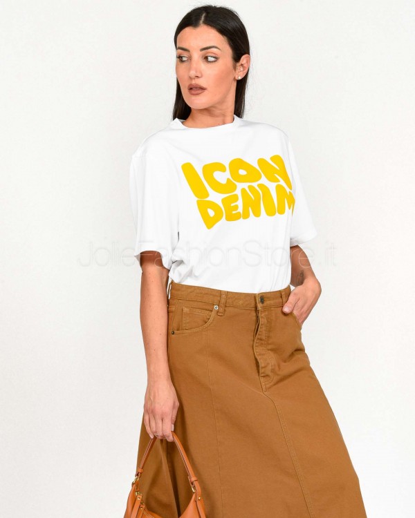 Icon Denim T-shirt Bianco Logo Giallo  SAMMY J806 WHITE